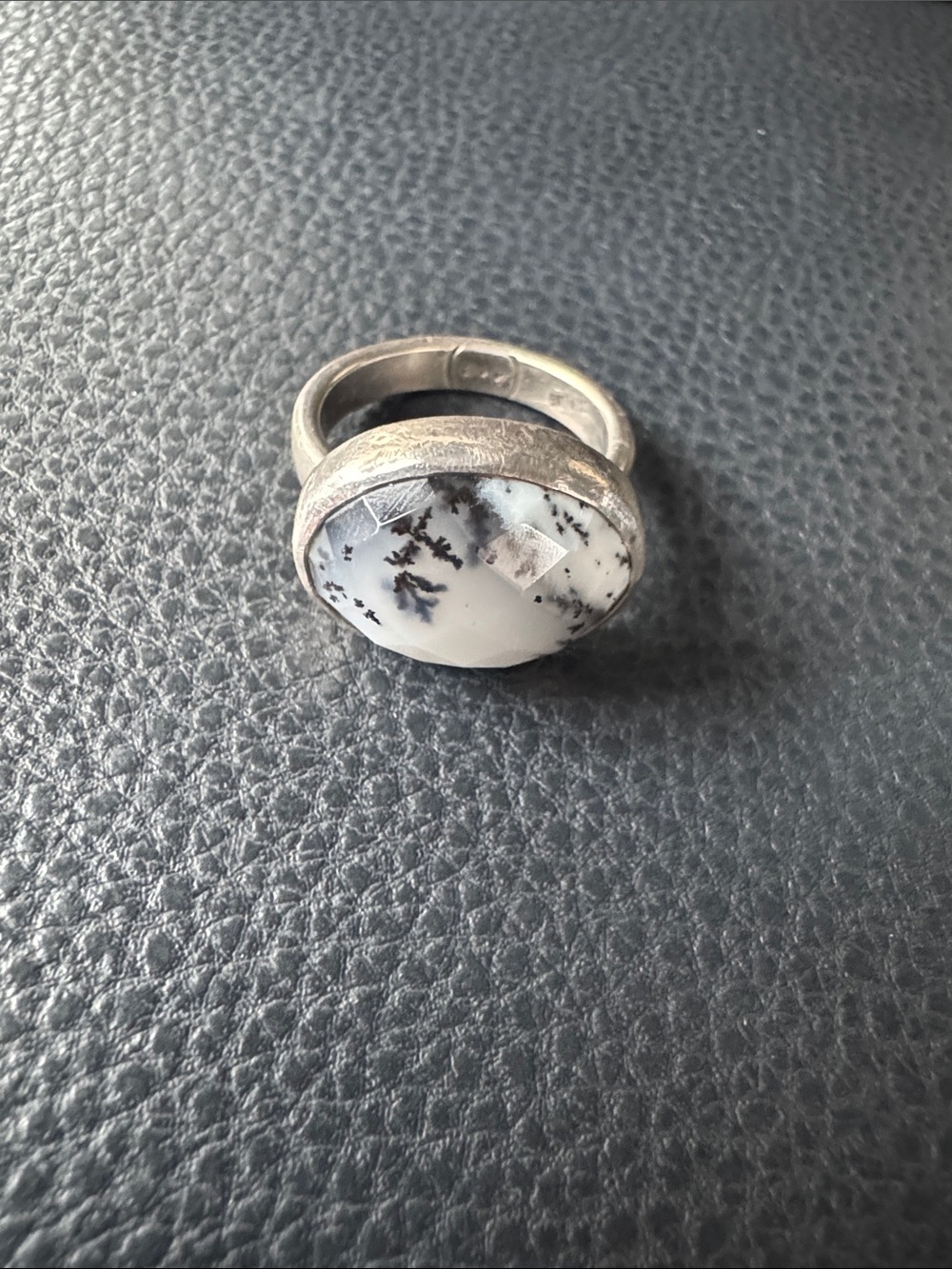 Sterling Silver Dendritic Agate Statement Ring - White and Black